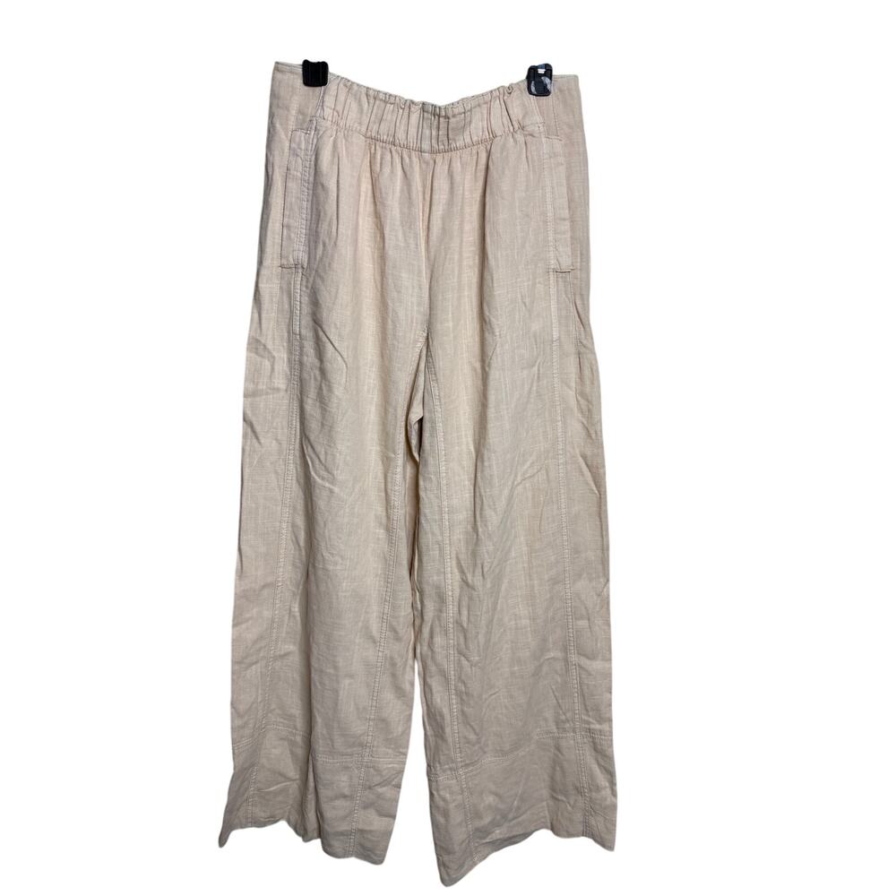 Free People Day’s End Linen Pull On Wide Leg Pants Women’s Medium Beige